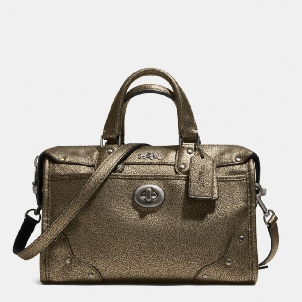 COACH METALLIC  LEATHER RHYDER 24 SATCHEL HANDBAG CROSSBODY DETACHABLE STRAP EUC